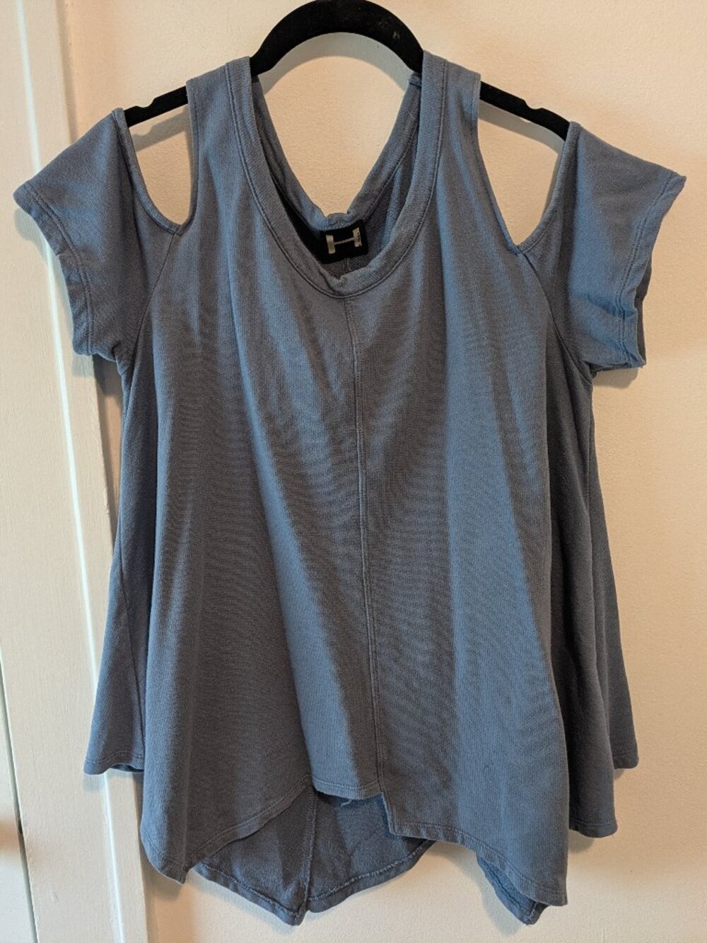 Light Blue Short Sleeve Cold Shoulder Sweatshirt
